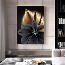 Load image into Gallery viewer, Black and Gold Tropical Leaf
